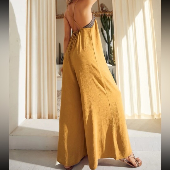 Boho Lace Backless Wide Leg Palazzo Pants Jumpsuit - Picture 4 of 7